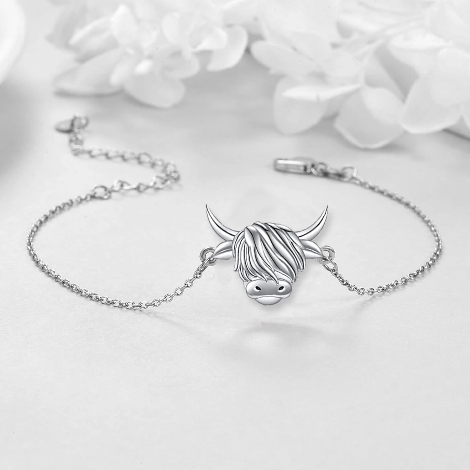 925 Sterling Silver Mountain Cow Bracelet, Elegant Design